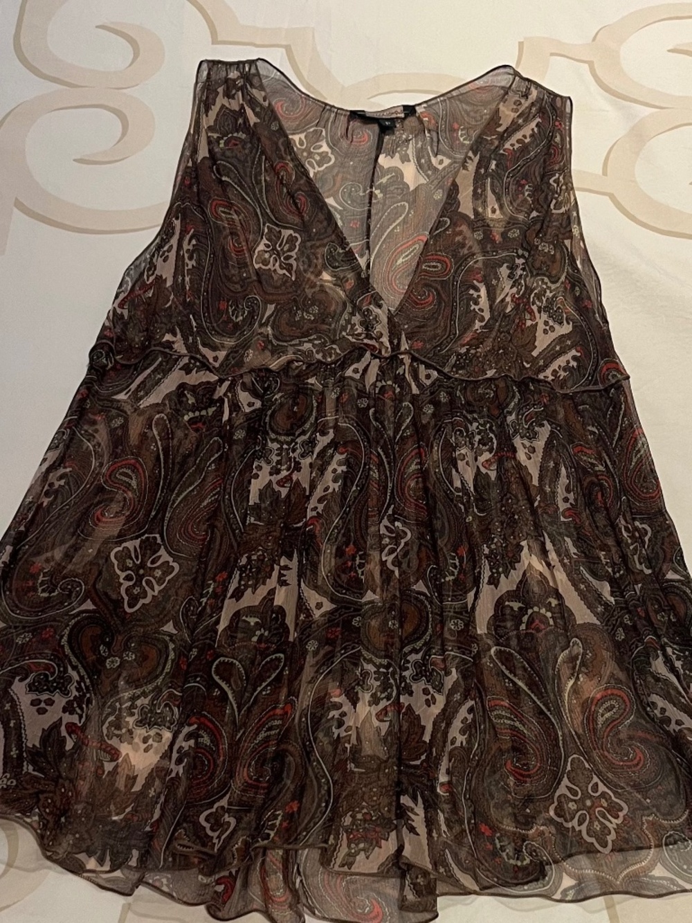 Rozae Nichols Paisley Sheer Sleeveless Blouse XS